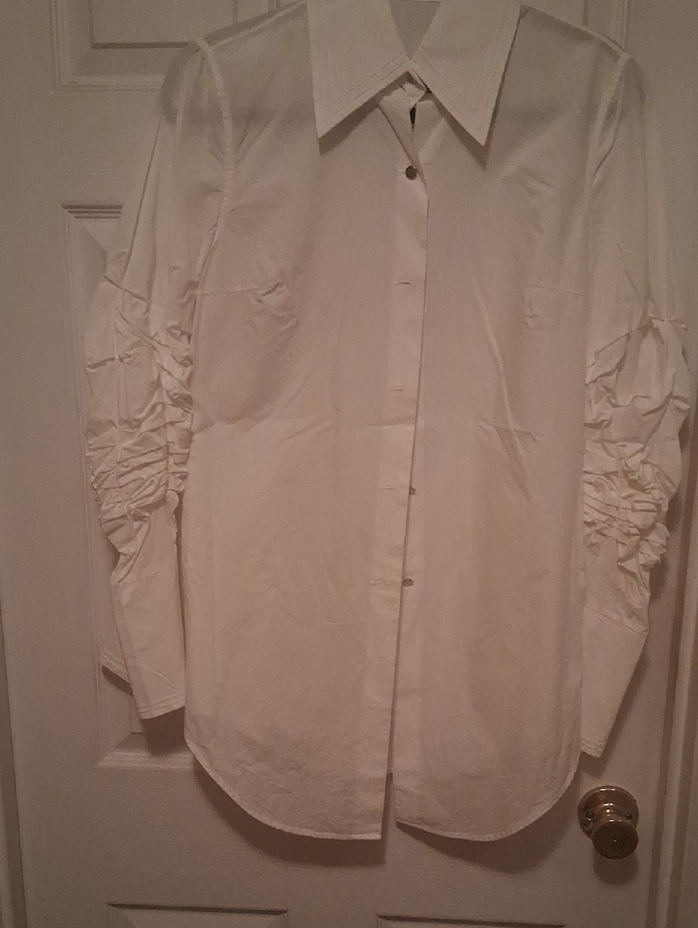 Magaschoni White Womens Blouse W Puffed Sleeves & Wide Cuffs
